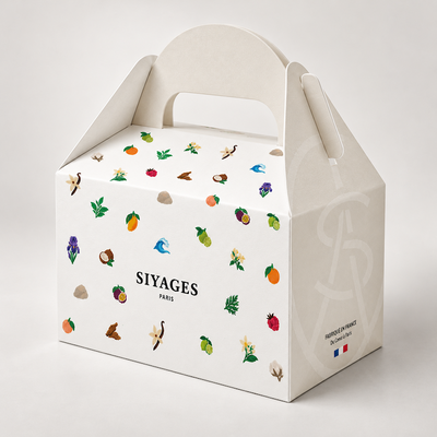 Coffret cadeau Siyages avec emballage élégant, comprenant divers produits de beauté et soins pour un cadeau raffiné.