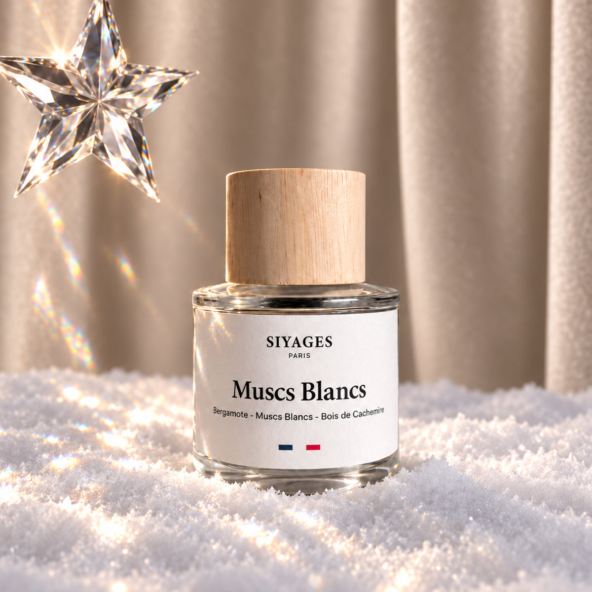 Parfum Muscs Blancs pour enfant Siyages, flacon de parfum blanc à l’image festive de Noël